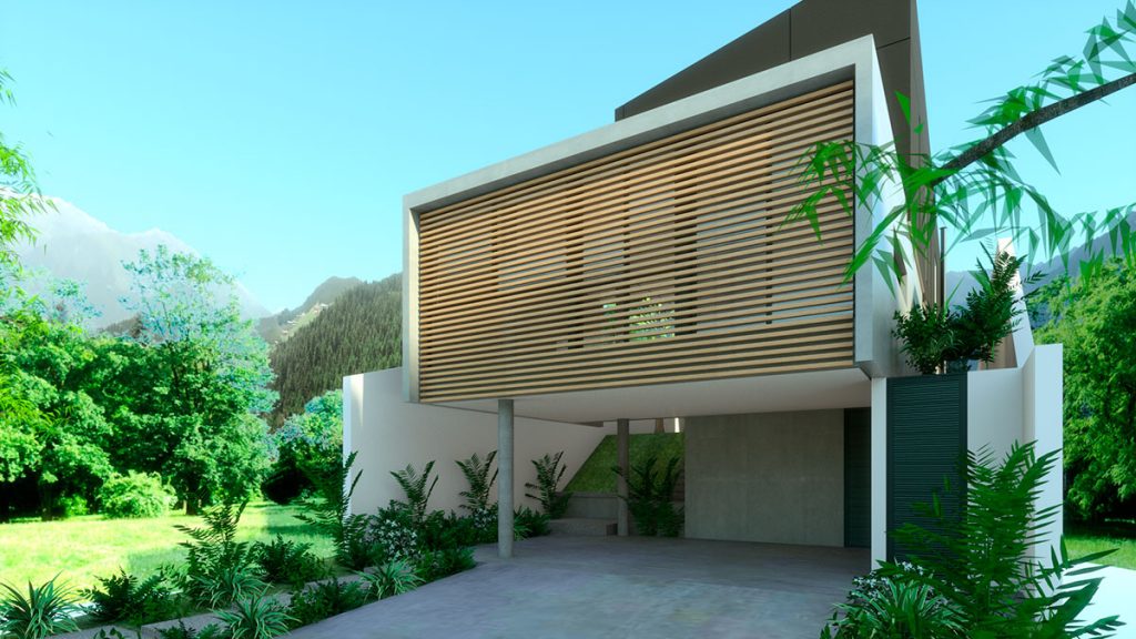 Casa Ponta Grossa | integração de todos os ambientes | ODVO arquitetura | Fachada com brise de madeira
